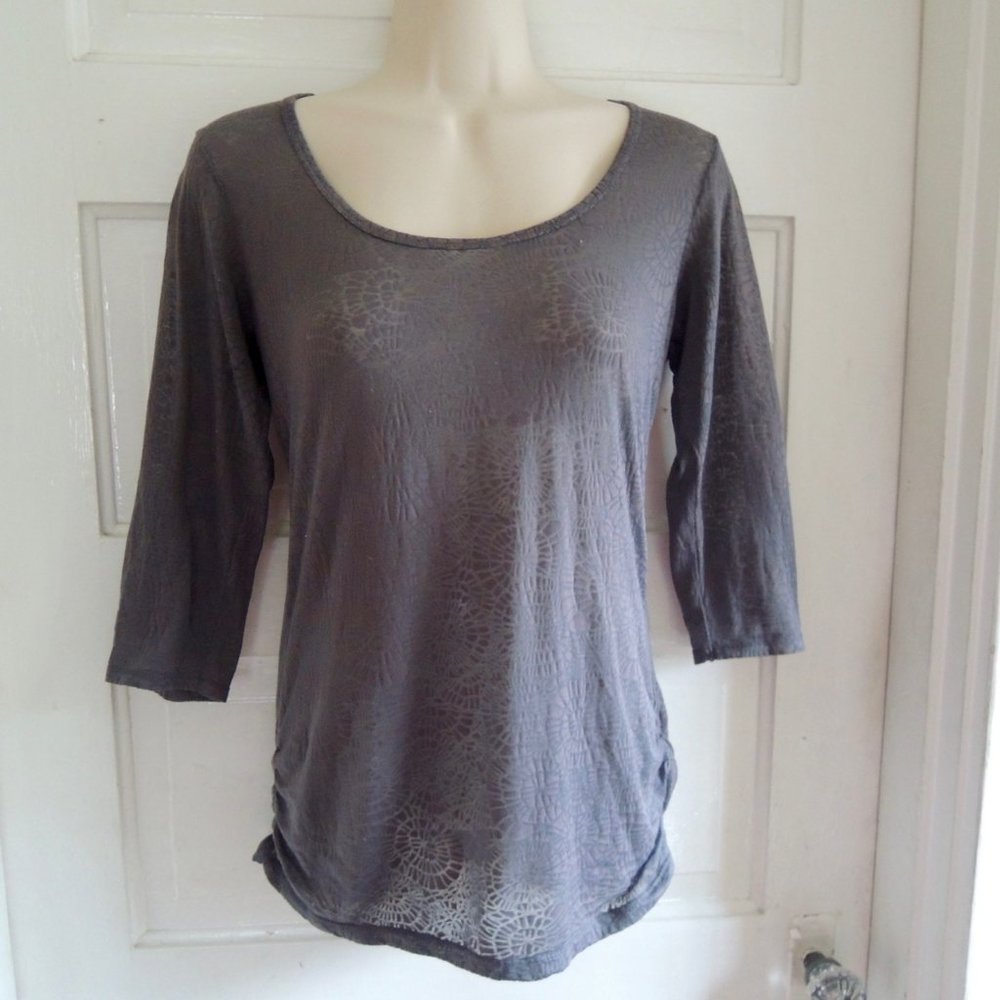 Aneka New Balance Gray Cotton Blend Floral Ruched Burnout Top M